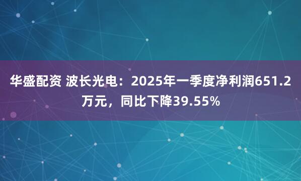华盛配资 波长光电：2025年一季度净利润651.2万元，同比下降39.55%